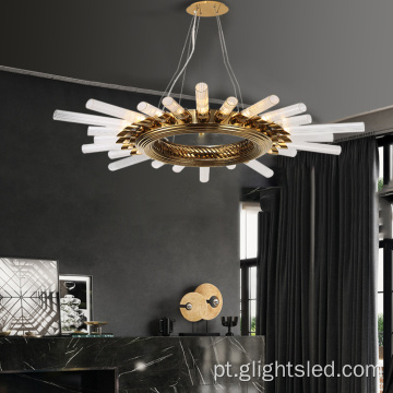 Candelabro de vidro redondo com lustre LED para sala de estar interna